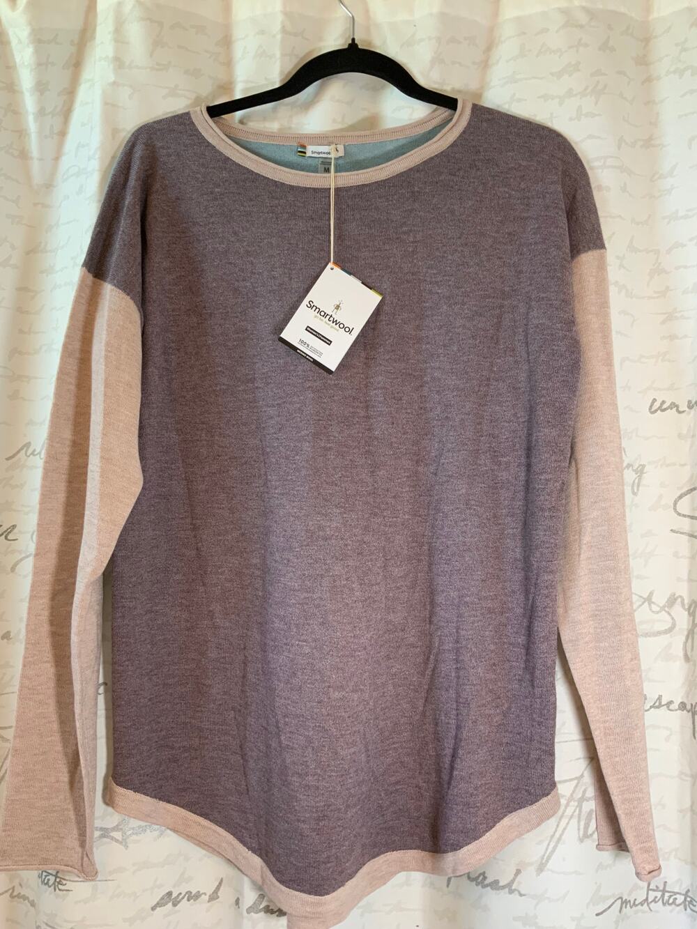 Smartwool Womens M Colorblock Sweater Rolled Collar Pullover Purple Pink NWT